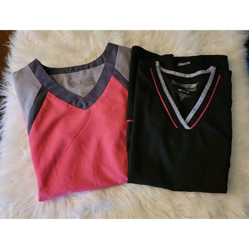 Grey's‎ Anatomy by Barco SET OF 2 Active Scrub Tops Pink Black Grey Size Small